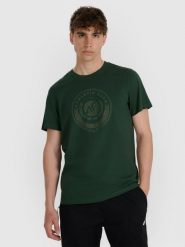 4F T-shirt regular z nadrukiem męski - zielony L. Zielone t-shirty męskie 4f, l, bez wzorów, z bawełny, bez kołnierzyka. Za 69.99 zł.