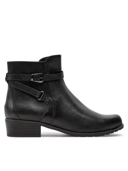 Caprice Botki 9-25308-43 Czarny. Czarne botki damskie Caprice, ze skóry, bez obcasa, na płaskiej podeszwie, bez zapięcia. Za 499.99 zł.