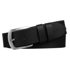 Elegancki, czarny pasek męski ze skóry naturalnej - Peterson. Czarne paski męskie Peterson, bez wzorów, ze skóry, eleganckie. Za 49.99 zł.