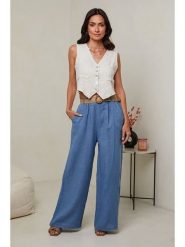 Le Monde du Lin Lniane spodnie w kolorze niebieskim rozmiar: 36/38. Niebieskie spodnie materiałowe damskie Le Monde du Lin, bez wzorów, ze lnu. Za 143.99 zł.