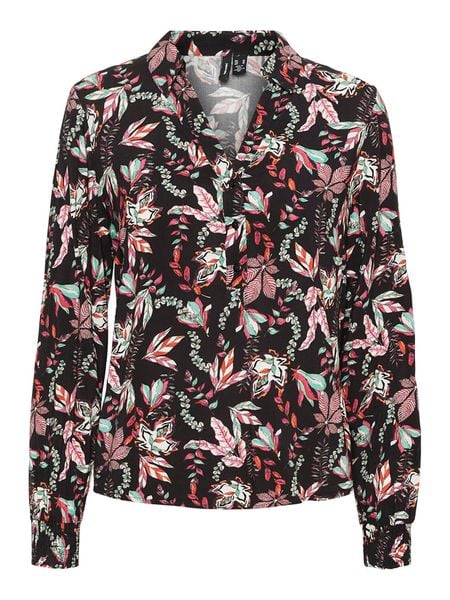 Vero Moda Bluzka "Lana" w kolorze czarnym ze wzorem rozmiar: XS. Czarne bluzki damskie Vero Moda, xs, bez wzorów, z wiskozy, bez kołnierzyka, bez ramiączek. Za 52.79 zł.
