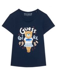 Guess T-Shirt K6RI03 K6YW4 Granatowy Regular Fit. Niebieskie koszulki dziewczęce Guess, m, z aplikacjami, z bawełny, bez ramiączek. Za 95.00 zł.