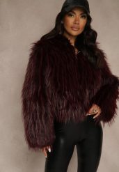 Bordowa Kurtka Futerko z Kapturem i Zapięciem na Suwak Zetora. Czerwone kurtki damskie Renee, m, bez wzorów, z futra, z kapturem. Za 239.99 zł.