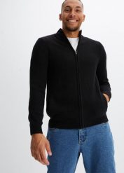 Sweter rozpinany z dzianiny o zwartym splocie. Niebieskie kardigany męskie bonprix, l, bez wzorów, z dzianiny, bez kołnierzyka. Za 109.99 zł.