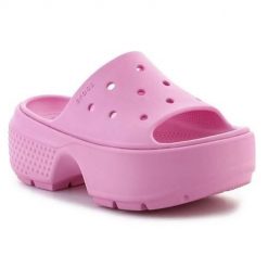Klapki damskie Crocs Stomp Slide. Czarne klapki damskie Crocs, bez wzorów, z materiału, bez obcasa. Za 202.99 zł.