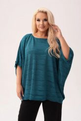 Zielona kimonowa bluzka Gabi z poświatą srebra PLUS SIZE XXL. Zielone bluzki damskie Moda Size Plus Iwanek, plus size, bez wzorów, z elastanu, eleganckie, z asymetrycznym kołnierzem, plus size, bez ramiączek. Za 199.90 zł.
