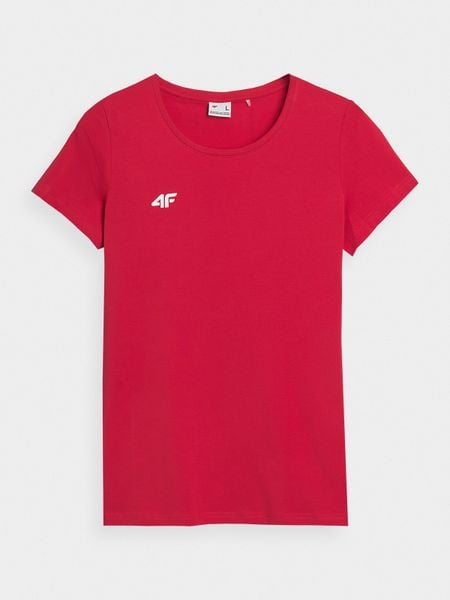 4F T-shirt slim gładki damski - czerwony XL. Czerwone t-shirty damskie 4f, xl, bez wzorów, z bawełny, bez kołnierzyka. Za 79.99 zł.