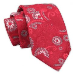 Czerwony Klasyczny Krawat Męski, Elegancki, Wzór Paisley, Kwiatki, 7 cm -Angelo di Monti. Czerwone krawaty i muchy męskie Angelo di Monti, bez wzorów, z tkaniny, eleganckie. Za 45.00 zł.