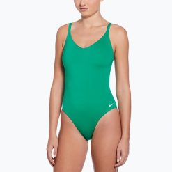 Strój pływacki jednoczęściowy damski Nike Essential V-Neck stadium. Zielone stroje jednoczęściowe damskie Nike, m, bez wzorów. Za 189.99 zł.
