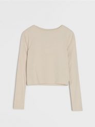 Koszulka z długim rękawem basic - kremowy. Białe t-shirty damskie Sinsay, l, bez wzorów, bez kołnierzyka. Za 19.99 zł.