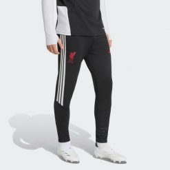 Spodnie treningowe Liverpool FC 26/27 Tiro. Czarne spodnie materiałowe męskie Adidas, bez wzorów, z materiału, klasyczne, z standardowym stanem. Za 279.00 zł.