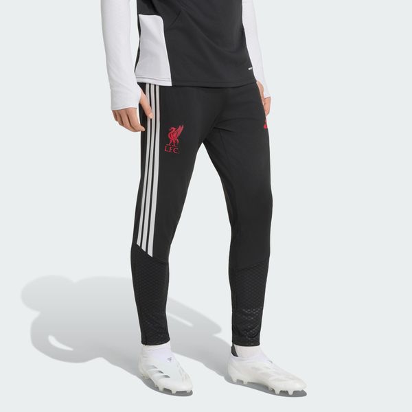 Spodnie treningowe Liverpool FC 26/27 Tiro. Czarne spodnie materiałowe męskie Adidas, bez wzorów, z materiału, klasyczne, z standardowym stanem. Za 279.00 zł.