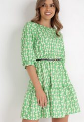 Zielona Sukienka z Paskiem Actiolea. Zielone sukienki damskie Born2be, l, bez wzorów, klasyczne, bez kołnierzyka, bez ramiączek, mini. W wyprzedaży za 143.99 zł.