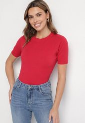 Czerwony Sweter z Ozdobnymi Ściągaczami Sanarella. Czerwone swetry klasyczne damskie Born2be, uniwersalny, z jeansu, bez kołnierzyka. Za 44.99 zł.