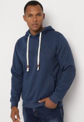 Granatowa Bluza z Bawełną i Kapturem Ozdobiona Sznurkami Arflora. Niebieskie bluzy z kapturem męskie Born2be, l, z bawełny. Za 84.99 zł.