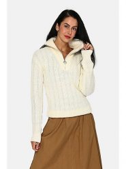 ASSUILI Kaszmirowy sweter w kolorze kremowym rozmiar: 34. Brązowe golfy damskie Assuili, bez wzorów, z kaszmiru, bez ramiączek. Za 125.25 zł.