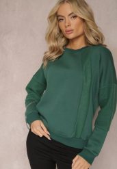 Zielona Bawełniana Bluza z Łańcuszkiem Eleutia. Zielone bluzy bez kaptura damskie Renee, z bawełny. Za 79.99 zł.