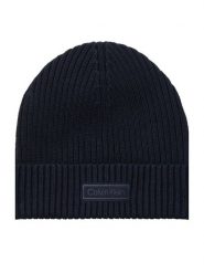 Calvin Klein Czapka Patch Chunky Rib Cotton Beanie LV04D8053G Granatowy. Niebieskie czapki zimowe damskie CALVIN KLEIN, z bawełny. Za 169.99 zł.