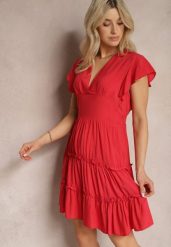 Czerwona Taliowana Sukienka Mini Ozdobiona Falbankami Salleni. Czerwone sukienki damskie Renee, na co dzień, m, bez wzorów, z wiskozy, bez kołnierzyka, bez ramiączek, mini. W wyprzedaży za 45.49 zł.
