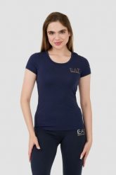 EA7 Granatowy t-shirt. Niebieskie t-shirty damskie EA7 Emporio Armani, xs, bez wzorów, bez kołnierzyka. W wyprzedaży za 189.99 zł.