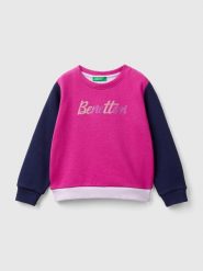 Benetton Bluza w kolorze fioletowo-granatowo-różowym rozmiar: 82. Niebieskie bluzy i bluzki niemowlęce Benetton, bez wzorów, z bawełny, bez ramiączek, bez kaptura. Za 43.57 zł.