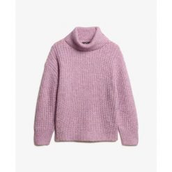 Sweter z dzianiny prążkowanej z szerokim dekoltem dla kobiet Superdry. Szare swetry klasyczne damskie Superdry., l, z dzianiny, bez kołnierzyka. Za 402.05 zł.