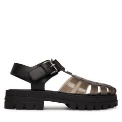 Sandały Tommy Jeans. Czarne sandały damskie Tommy Jeans, bez wzorów, z jeansu, bez obcasa, na płaskiej podeszwie. Za 409.99 zł.