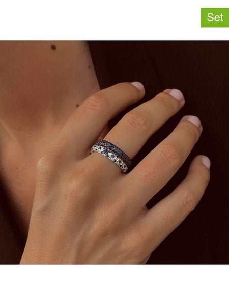 DI GIORGIO Srebrne pierścionki (2 szt.) z cyrkoniami rozmiar: 58. Niebieskie pierścionki damskie DI GIORGIO, z cyrkonią, srebrne. Za 241.45 zł.