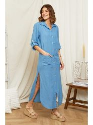 Rodier Lin Lniana sukienka w kolorze błękitnym rozmiar: XL/XXL. Niebieskie sukienki damskie Rodier Lin, na co dzień, xl, bez wzorów, ze lnu, bez kołnierzyka, bez ramiączek, maxi, proste. Za 184.89 zł.