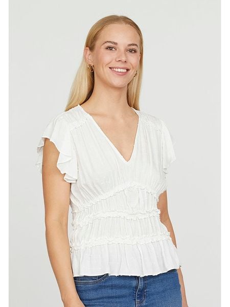 SisterS point Bluzka w kolorze białym rozmiar: S. Białe bluzki damskie Sisters Point, s, bez wzorów, z wiskozy, bez kołnierzyka, bez ramiączek. Za 56.53 zł.