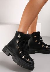 Czarne Traperki Venantia. Czarne trapery damskie Renee, z futra, za kostkę, bez obcasa. Za 79.99 zł.