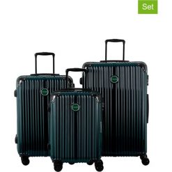 3-częściowy zestaw walizek w kolorze ciemnoielonym. Zielone walizki Bestseller Luggage, bez wzorów, z materiału. W wyprzedaży za 599.95 zł.
