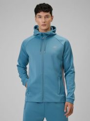 4F Bluza treningowa regular z kapturem męska - niebieska XXL. Niebieskie bluzy sportowe męskie 4f, bez wzorów, ze skóry, sportowe, bez kołnierzyka, bez ramiączek. Za 199.99 zł.