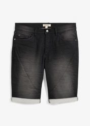 Dresowe bermudy dżinsowe, krój relaxed fit. Czarne szorty męskie bonprix, bez wzorów, z dresówki. Za 127.99 zł.