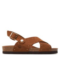 Sandały Genuins. Brązowe sandały damskie Genuins, bez wzorów, bez obcasa, na płaskiej podeszwie. Za 339.99 zł.