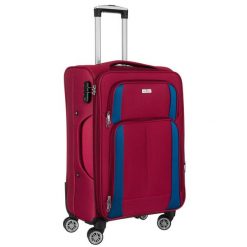Duża walizka z wytrzymałej tkaniny poliestrowej w czerwono-niebieskim kolorze Peterson PTN 5209-L. Czerwone walizki Peterson, bez wzorów, z tkaniny, duże. Za 289.99 zł.
