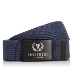 GRANATOWY PASEK PARCIANY PAOLO PERUZZI PW-09-115 cm. Niebieskie paski męskie bez wzorów, z materiału. Za 34.00 zł.