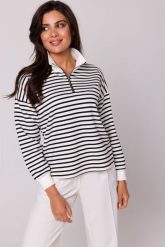 Bluza w Paski z Wysokim Kołnierzem. Bluzy bez kaptura damskie MOE, l, z bawełny. Za 254.79 zł.