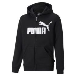 Młodzieżowa bluza z kapturem Essentials, z dużym logo i zapięciem na zamek na. Czarna bluzy sportowe męskie Puma, m, z bawełny. Za 137.95 zł.