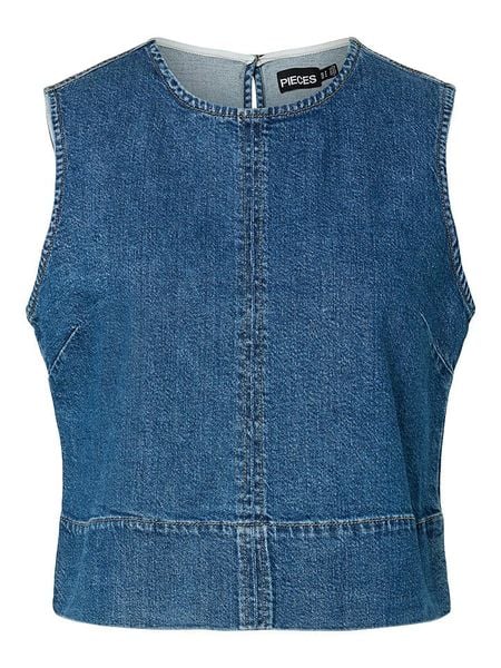Pieces Top dżinsowy "Pcsilke" w kolorze niebieskim rozmiar: XS. Niebieskie topy damskie Pieces, xs, bez wzorów, bez kołnierzyka. Za 61.31 zł.