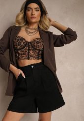 Czarne Jeansowe Szorty z Bawełny High Waist Kornelaya. Czarne szorty damskie Renee, bez wzorów, z bawełny, z podwyższonym stanem. Za 59.99 zł.