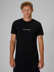 4F T-shirt slim z nadrukiem męski - czarny S. Czarne t-shirty męskie 4f, m, bez wzorów, z bawełny, bez kołnierzyka. Za 59.99 zł.
