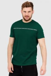 ARMANI EXCHANGE Zielony t-shirt męski z paskiem z logo. Zielone t-shirty męskie Armani Exchange, l, bez wzorów, prążkowane, bez kołnierzyka. W wyprzedaży za 159.99 zł.