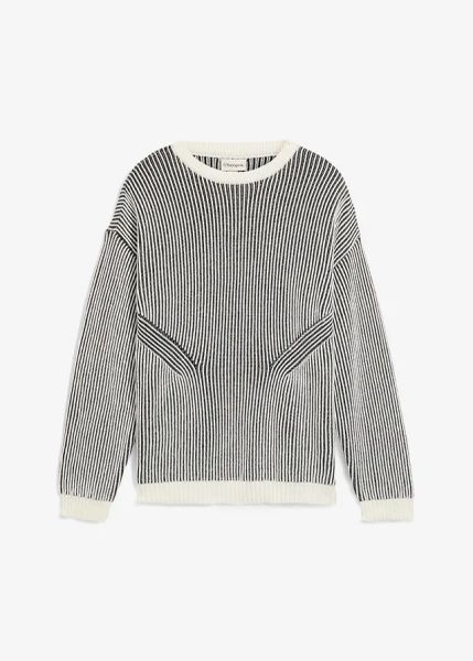 Sweter z prążkowanej dzianiny z mieszanki bawełny, luźny krój. Czarne swetry męskie bonprix, m, bez wzorów, z bawełny, bez kołnierzyka. Za 129.99 zł.