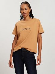 Cross Jeans Koszulka w kolorze jasnobrązowym rozmiar: S. Brązowe bluzki damskie Cross Jeans, s, bez wzorów, z bawełny, bez kołnierzyka, bez ramiączek. Za 61.46 zł.