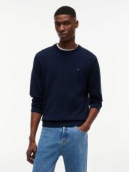 Tommy Jeans sweter z dzianiny Mężczyźni Bawełna (100%) niebieski, L. Niebieskie swetry męskie Tommy Jeans, l, bez wzorów, z bawełny, bez kołnierzyka. Za 369.95 zł.