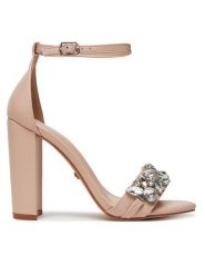 DeeZee Sandały F0812-4 Beżowy. Brązowe sandały damskie DeeZee, bez wzorów, z materiału, bez obcasa, na słupku. Za 159.99 zł.