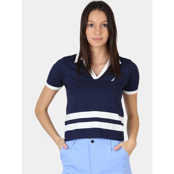 Koszulka Polo Damska Nautica Sedum. Niebieskie bluzki damskie Nautica, bez wzorów, z materiału, klasyczne, bez kołnierzyka, bez ramiączek. Za 299.00 zł.