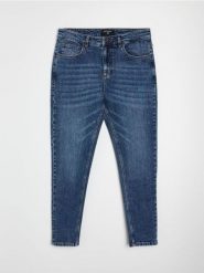 Jeansy carrot fit z efektem sprania - granatowy. Niebieskie jeansy męskie Sinsay. Za 79.99 zł.