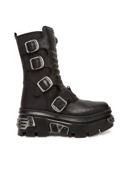 NEW ROCK Botki M-WALL373N-C1 Czarny. Czarne botki damskie NEW ROCK, ze skóry, rockowe, bez obcasa, na koturnie, bez zapięcia. Za 1,279.00 zł.
